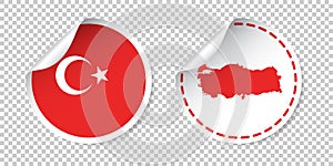 Turkey sticker with flag and map. Label, round tag with country.