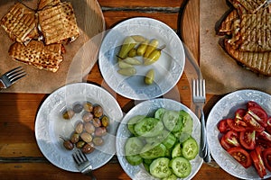 Turkey style snacks olive toast starter