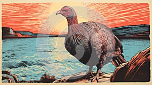 Turkey At Sunset: Hyper-detailed Lithographic Artwork