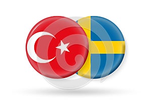 Turkey and Sweden circle flags. 3d icon. Swedish and Turkish national symbols. Vector