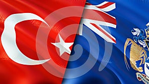 Turkey and Tristan da Cunha flags. 3D Waving flag design. Turkey Tristan da Cunha flag, picture, wallpaper. Turkey vs Tristan da