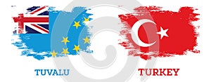 Turkey and Tuvalu Flags set with Brush Strokes. Independence Day