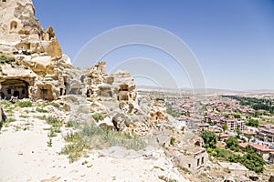 Turkey, Urgup. Houses - cave into the rocks in the old city on a new city