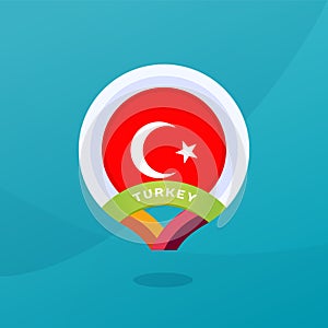 Turkey vector flag map location pin. European football 2020 tournament final stage. Official championship colors and style