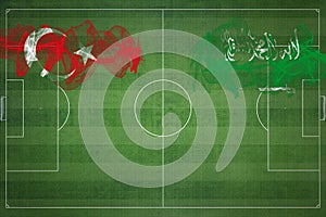 Turkey vs Saudi Arabia Soccer Match, national colors, national flags, soccer field, football game, Copy space