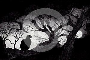 Turkey Vulture Perched on Tree Branch. Generative AI