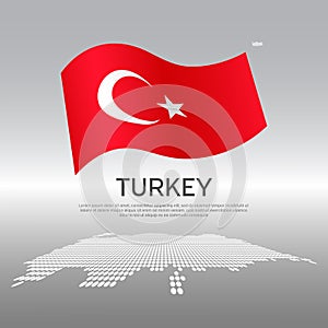 Turkey wavy flag and mosaic map on light background. Creative background for turkey national poster. Vector design. Business