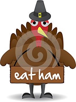 Turkey wearing eat ham sign anti-turkey