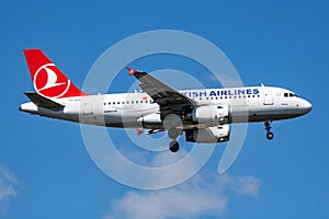 Turkish Airlines Airbus A319 TC-JLS passenger plane arrival and landing at Istanbul Ataturk Airport