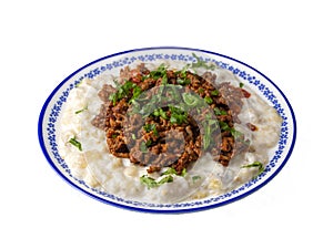 Turkish Ali Nazik Kebab with Yogurt, Minced Meat and Roasted Eggplant or Aubergine Kebap