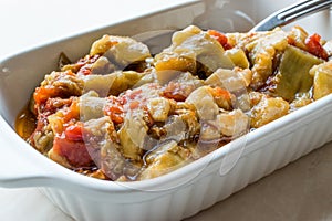 Turkish Appetizer Food Eggplant / Aubergine Salad with Olive Oil / Patlican Ezmesi.