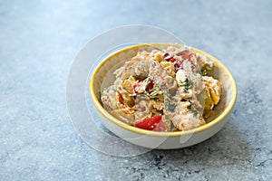 Turkish Appetizer Zucchini Salad Baba Ganoush with Yogurt, Dill and Tomatoes photo