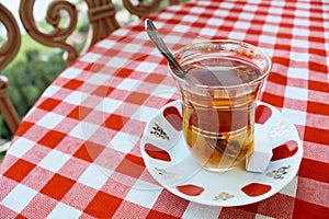 Turkish apple tea on table