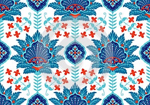 Turkish, Arabic, African, Islamic Ottoman Empire`s era traditional seamless ceramic tile, wallpaper vector floral