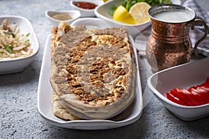 Turkish and Arabic Traditional Ramadan Bread Sliced Etli Ekmek or Pide