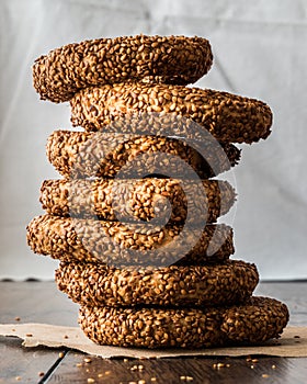 Turkish Bagel Kandil simiti stack of pastry