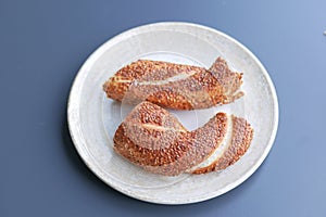 Turkish Bagel Simit on a plate on table