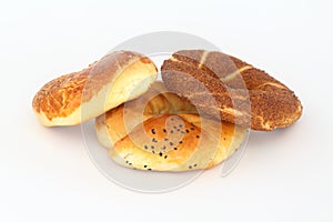 Turkish bagels.  Simit,pogaca and acma  on white background