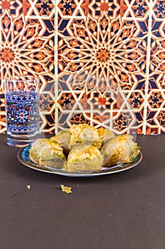 Plate piled with Baclava, portrait photo