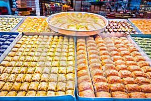 Turkish baklava Bazaar store in Istanbul view