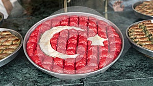 Turkish baklava dessert, in form of a Turkish national flag