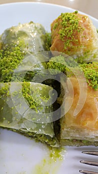 Turkish baklava dessert with pistachios