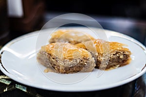 Turkish baklava with walnuts