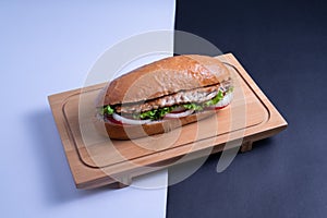 Turkish Balik Ekmek or Fish sandwich. Closeup of a catfish fillet sandwich