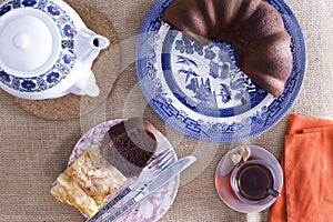 Turkish borek and chocolate cake for tea