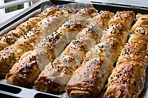 Turkish Borek with Sesame Seeds in Baking Tray / Burek