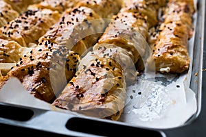 Turkish Borek with Sesame Seeds in Baking Tray / Burek