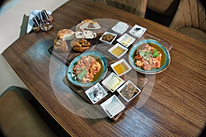 Turkish Breakfast With Scrambled Eggs and Bread