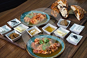 Turkish Breakfast With Scrambled Eggs and Bread