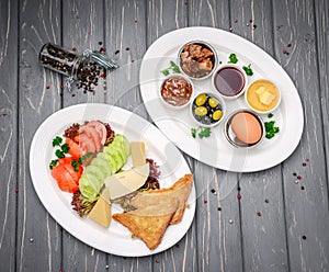 Turkish breakfast on a wooden table