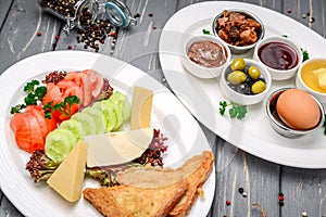 Turkish breakfast on a wooden table