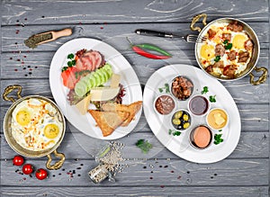 Turkish breakfast on a wooden table