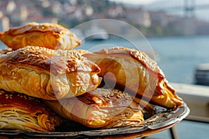 Turkish Bureks, Traditional Borek, Meat Filled Pie, Many Homemade Boureki Feta Buns Top View