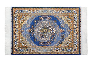 Turkish carpet horizontally lies on white