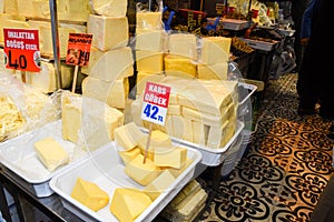 Turkish cheese: full-fat beyaz peynir,yellow kaÃÅ¸ar peynir, cecil, topi, burgu peynir, bazaar