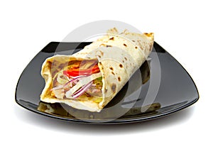 Turkish chicken doner kebab on plate