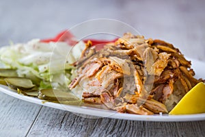 Turkish Chicken Doner Kebab with rice