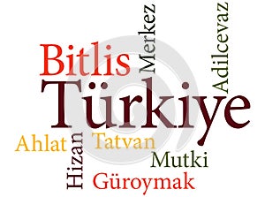 Turkish city Bitlis subdivisions in word clouds