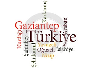 Turkish city Gaziantep subdivisions in word clouds