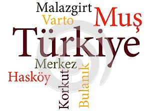 Turkish city Mus subdivisions in word clouds