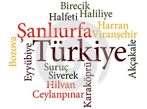 Turkish city Sanliurfa subdivisions in word clouds