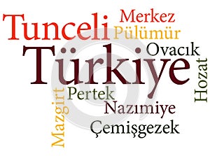 Turkish city Tunceli subdivisions in word clouds