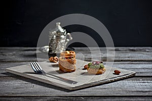 Turkish cofee and Middle Eastern dessert with on a stone plate