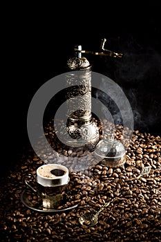 Turkish Coffe Concept Photo on wooen background