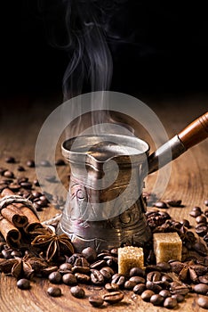 Turkish coffee in coffee pot photo