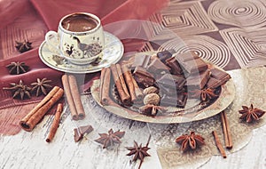 Turkish coffee chocolate and spices toned